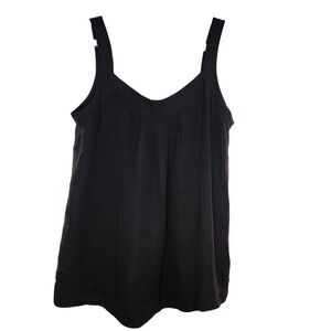 EILEEN FISHER Silk Square Neck Camisole Tank Top Black Pleated Womens Large